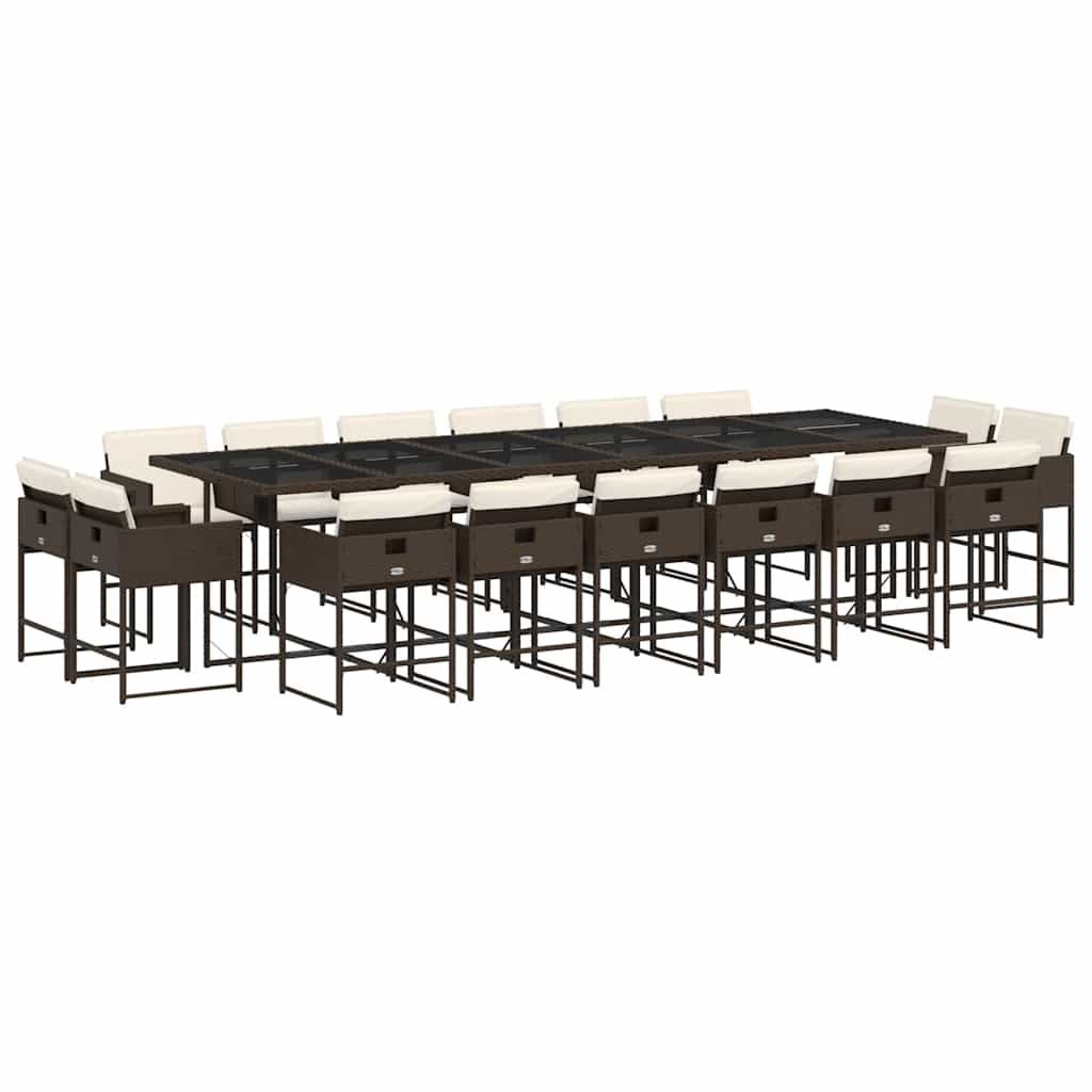 vidaXL 17 Piece Patio Dining Set with Cushions Brown Poly Rattan