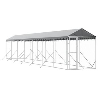 vidaXL Outdoor Dog Kennel with Roof Silver 2x14x2.5 m Galvanised Steel