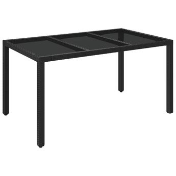 vidaXL Garden Table with Glass Top Black 150x90x75 cm Poly Rattan