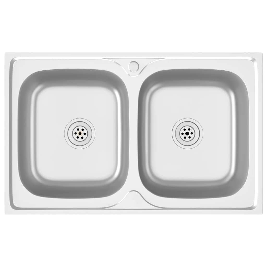 vidaXL Kitchen Sink with Double Basins Silver 31.5"x19.7"x6.1" Stainless Steel