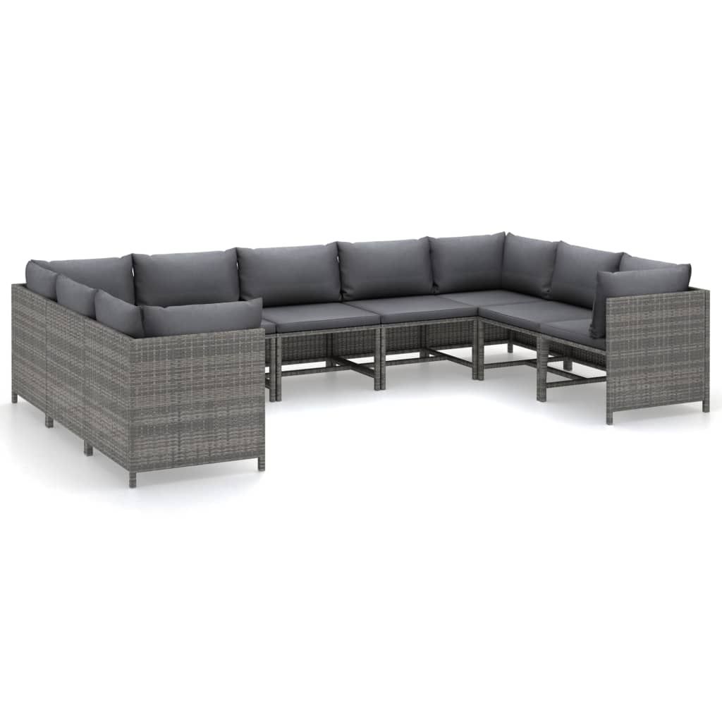 vidaXL 9 Piece Patio Lounge Set with Cushions Poly Rattan Gray