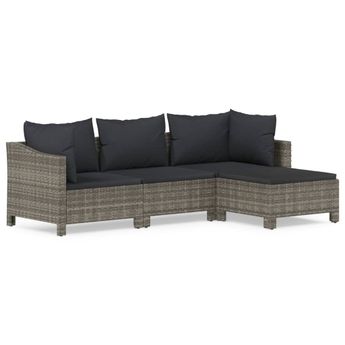 vidaXL 4 Piece Garden Lounge Set with Cushions Grey Poly Rattan