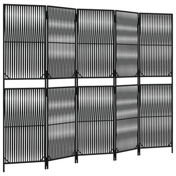 vidaXL Room Divider 5 Panels Black Poly Rattan
