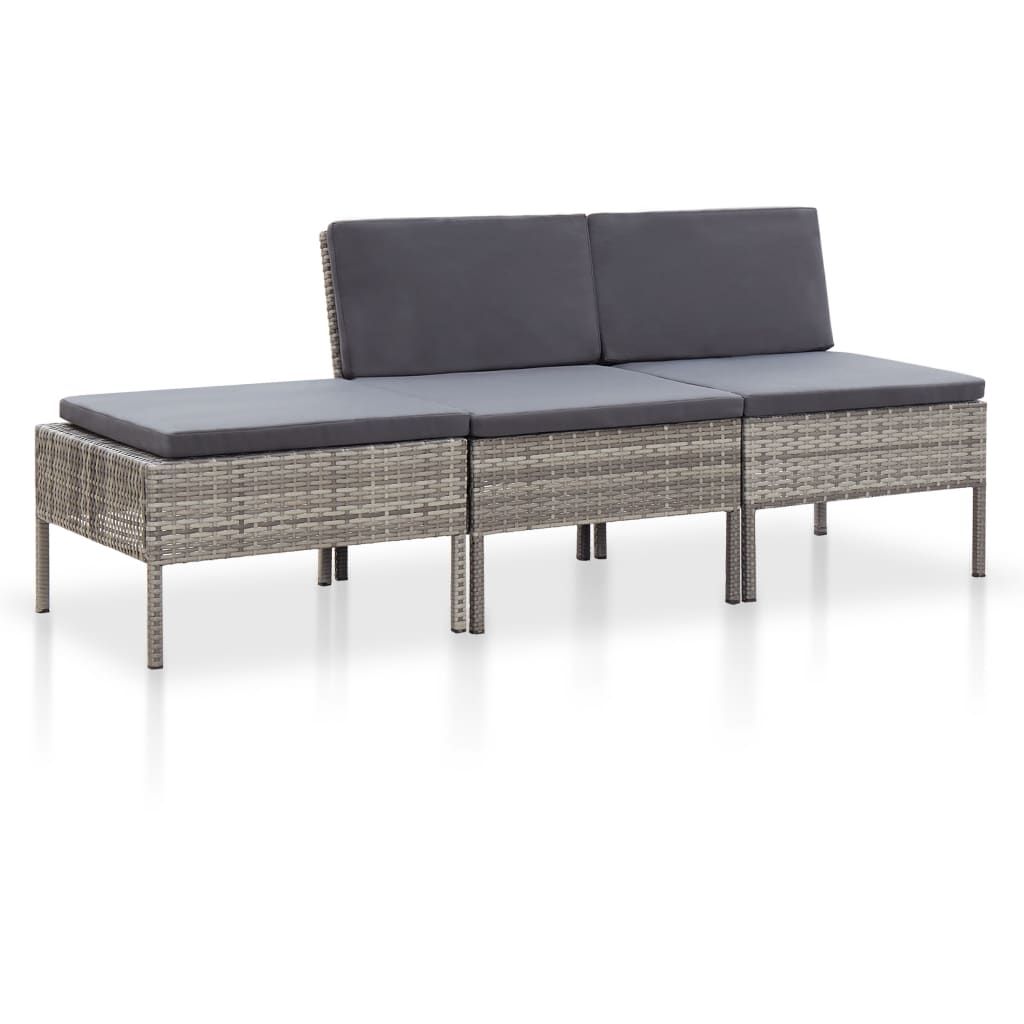 vidaXL 3 Piece Patio Lounge Set with Cushions Poly Rattan Gray