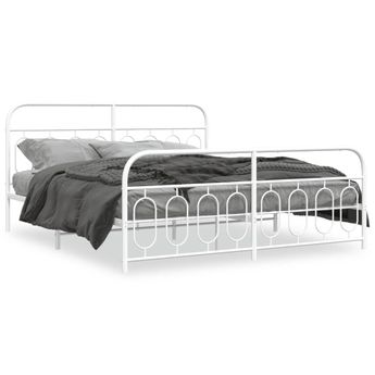 vidaXL Metal Bed Frame without Mattress with Footboard White 76"x79.9"