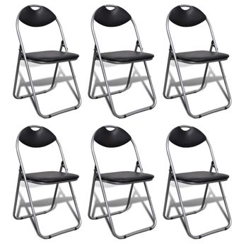 vidaXL Folding Dining Chairs 6 pcs Black Faux Leather and Steel