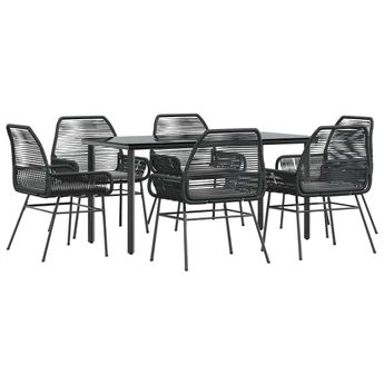 vidaXL 7 Piece Garden Dining Set with Cushions Black Poly Rattan Glass