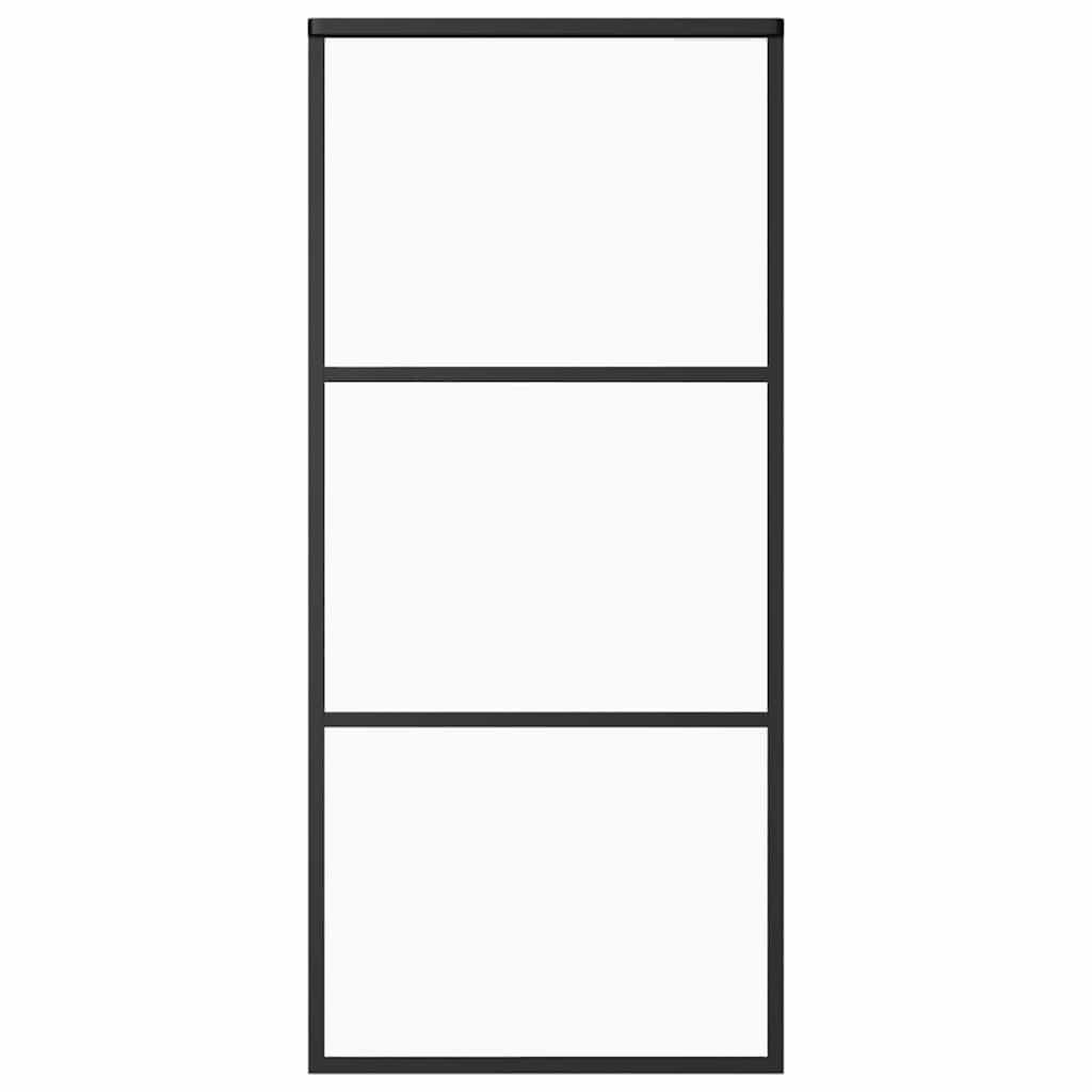 vidaXL Sliding Door ESG Glass and Aluminum 35.4"x80.7" Black