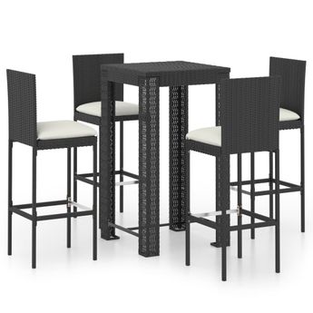 vidaXL 5 Piece Patio Bar Set with Cushions Poly Rattan Black
