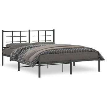vidaXL Metal Bed Frame without Mattress with Headboard Black 59.1"x78.7"