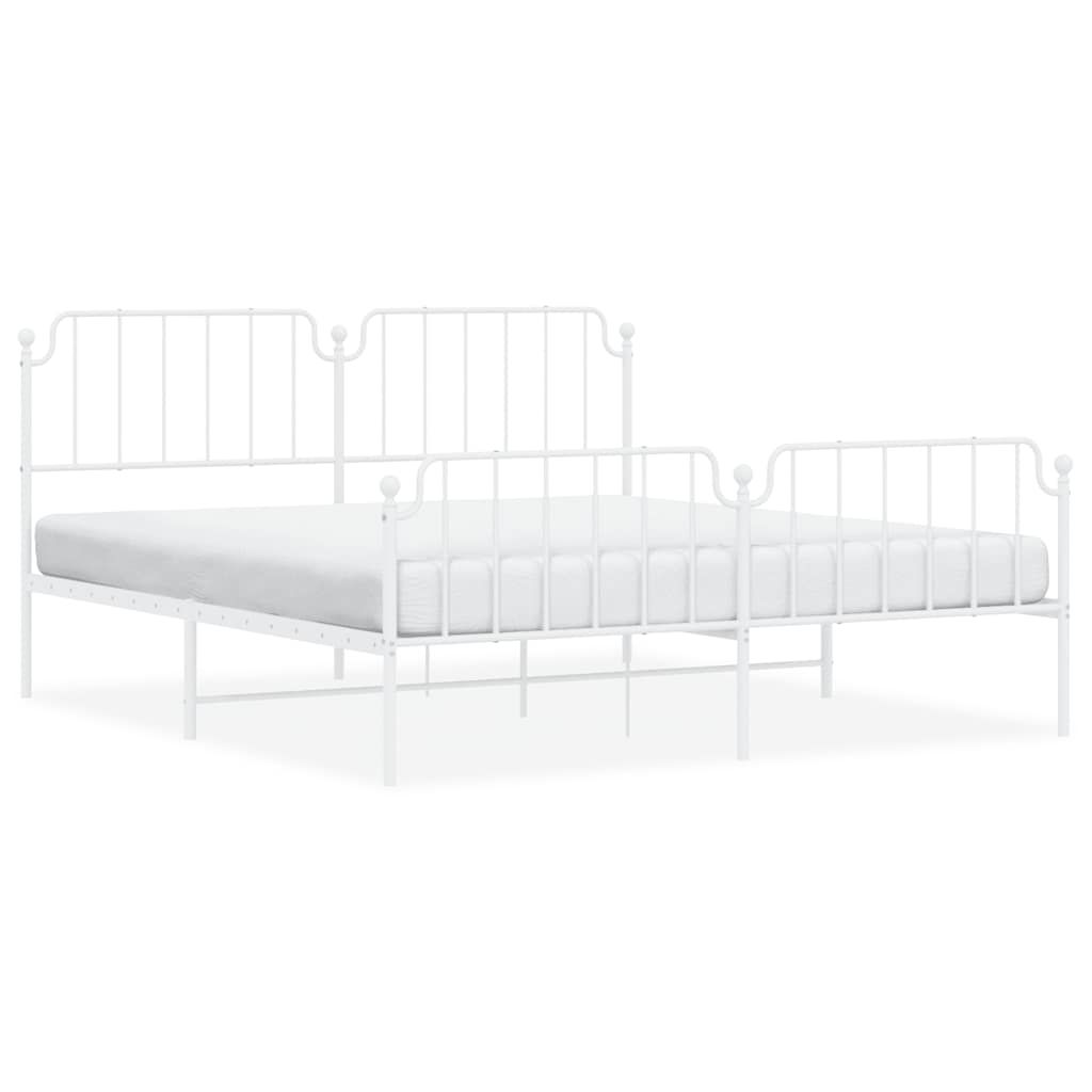 vidaXL Metal Bed Frame without Mattress with Footboard White 183x213cm