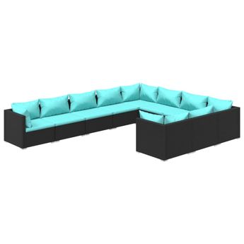 vidaXL 10 Piece Patio Lounge Set with Cushions Poly Rattan Black