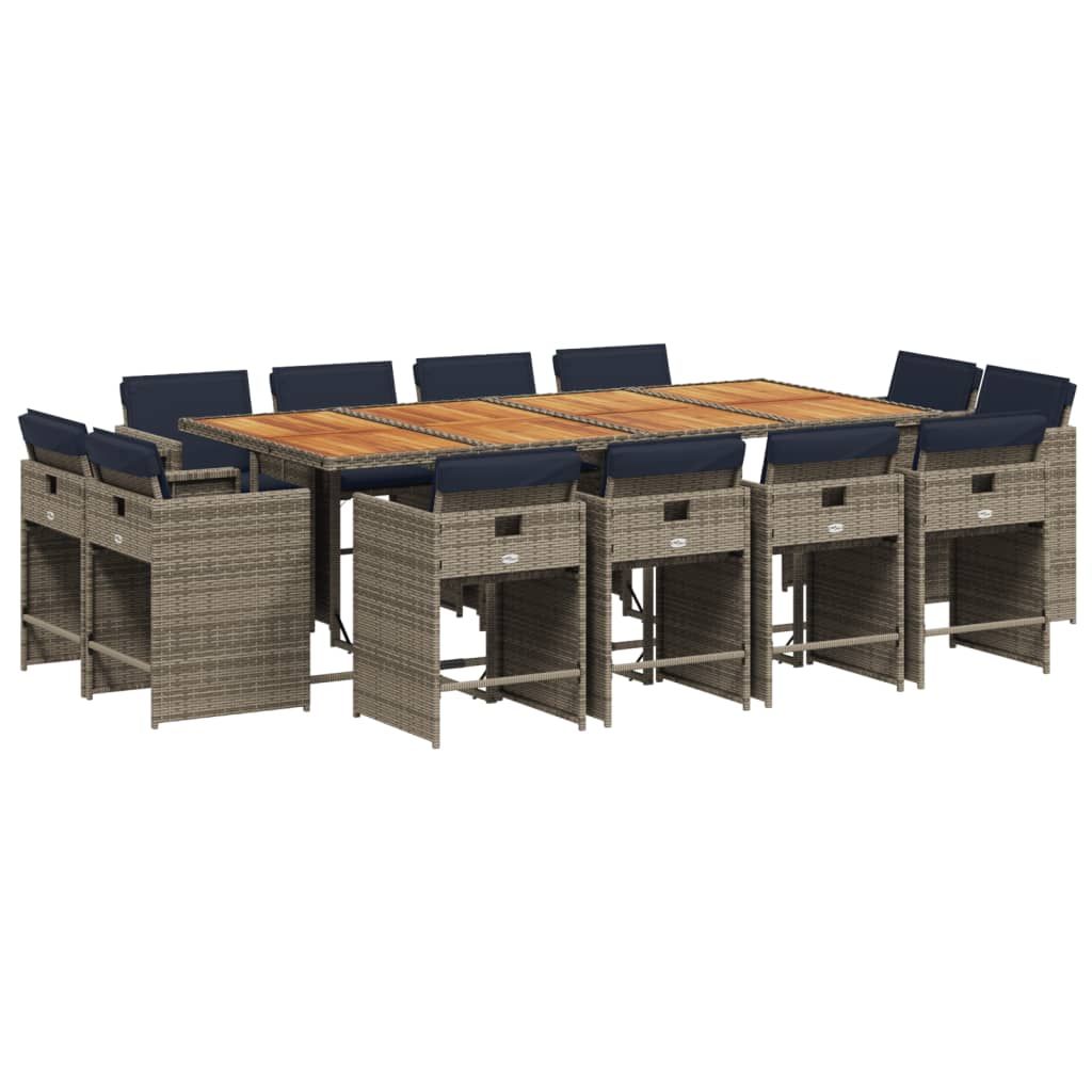 vidaXL 13 Piece Garden Dining Set with Cushions Grey Poly Rattan