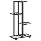 vidaXL 4-Floor Flower Stand with Wheels 17.3"x9.1"x31.5" Black Iron