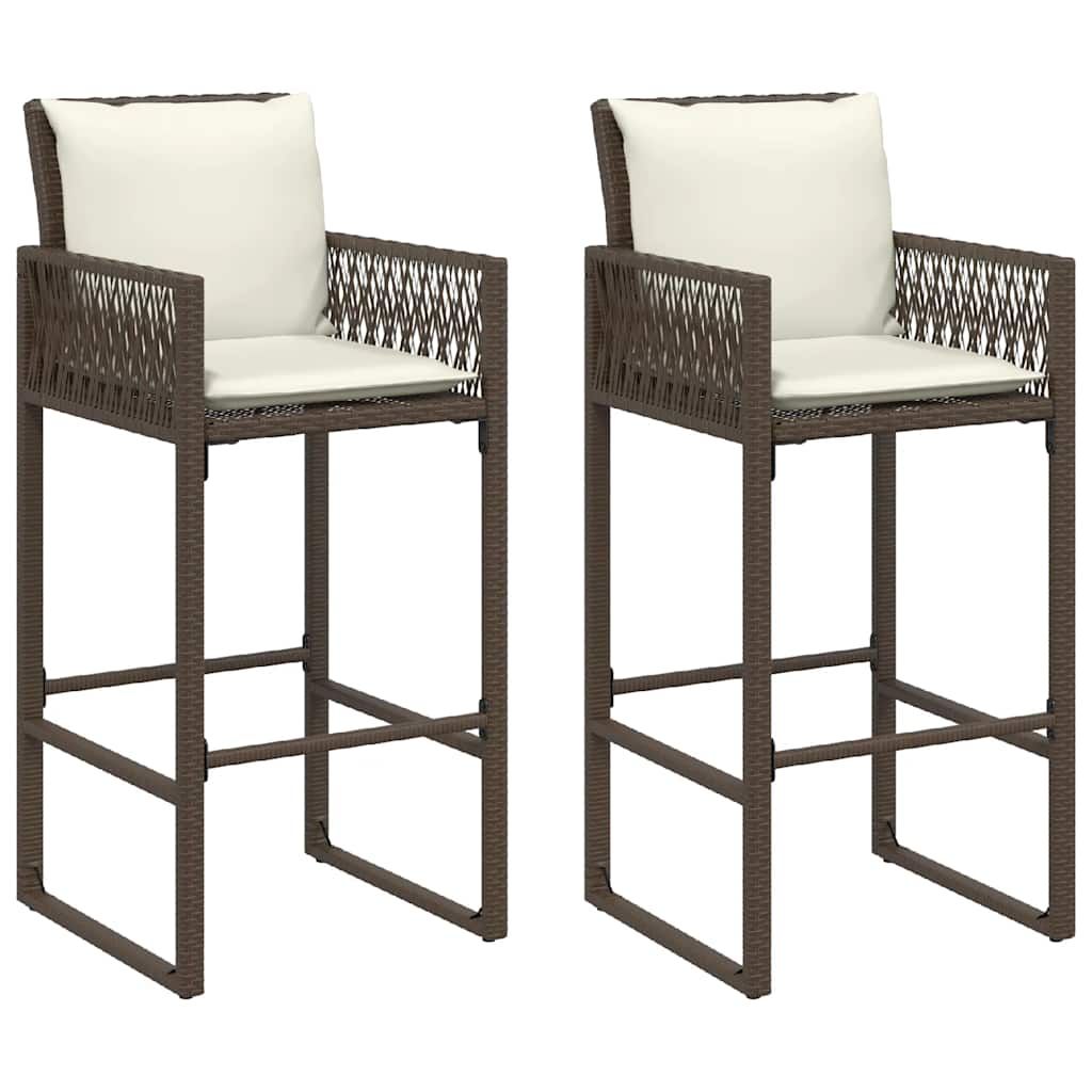 vidaXL Garden Bar Stools with Cushions 2 pcs Brown Poly Rattan