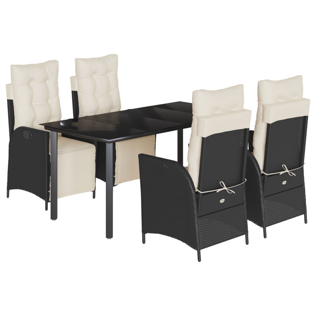vidaXL 5 Piece Garden Dining Set with Cushions Black Poly Rattan
