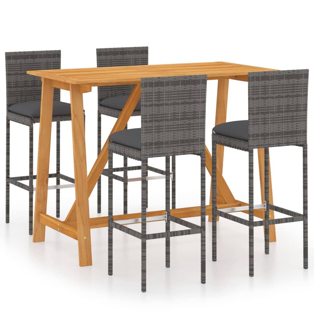 vidaXL 5 Piece Patio Bar Set with Cushions Gray