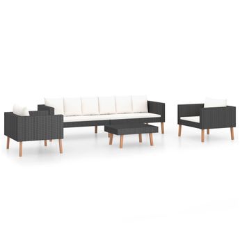 vidaXL 4 Piece Patio Lounge Set with Cushions Poly Rattan Black