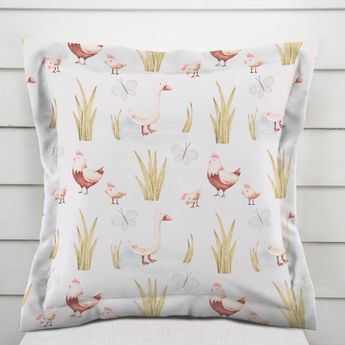 Biante Dětský bavlněný povlak na polštář s lemem Sandra SA-752 Slepičky a husy na bílém 50 x 50 cm
