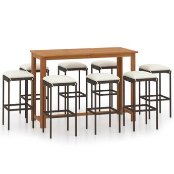 vidaXL 9 Piece Patio Bar Set with Cushions Brown