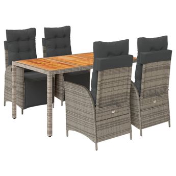 vidaXL 5 Piece Garden Dining Set with Cushions Grey Poly Rattan