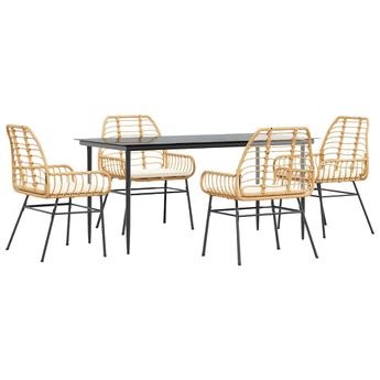 vidaXL 5 Piece Garden Dining Set with Cushions Brown Poly Rattan Glass