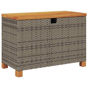 vidaXL Patio Storage Box Gray 31.5"x15.7"x18.9" Poly Rattan Acacia Wood