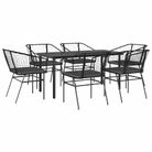 vidaXL 7 Piece Garden Dining Set with Cushions Black Poly Rattan Glass