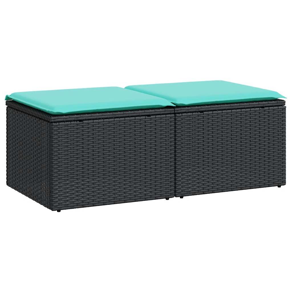 vidaXL 2 Piece Patio Sofa Set with Cushions Black Poly Rattan Acacia