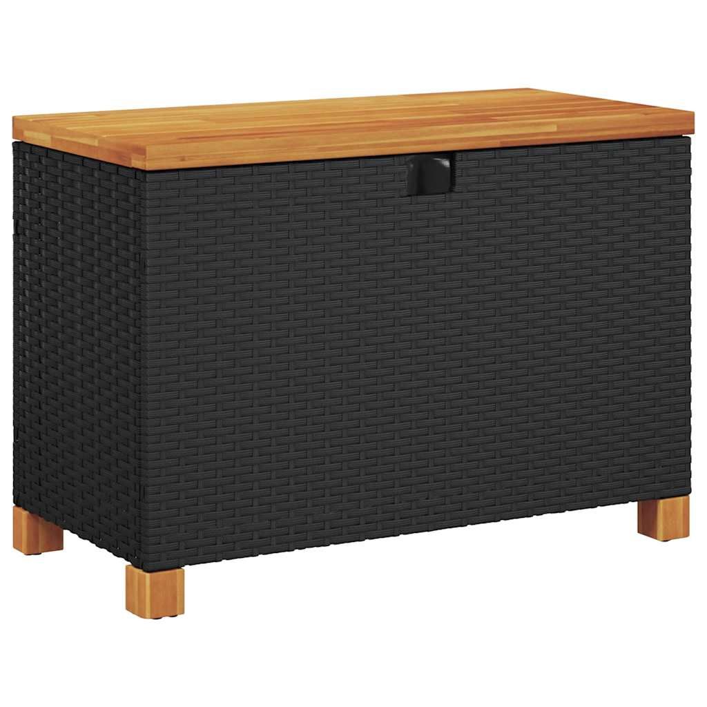 vidaXL Patio Storage Box Black 31.5"x15.7"x18.9" Poly Rattan Acacia Wood