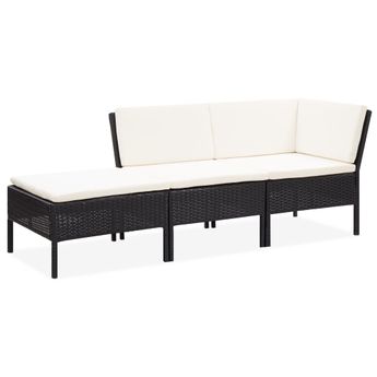 vidaXL 3 Piece Garden Lounge Set with Cushions Poly Rattan Black