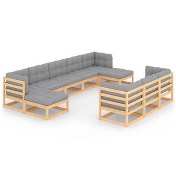 vidaXL 10 Piece Garden Lounge Set with Cushions Solid Wood Pine