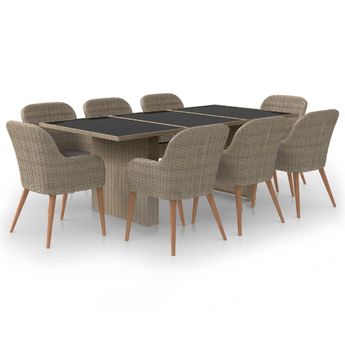 vidaXL 9 Piece Patio Dining Set Poly Rattan Brown