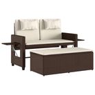 vidaXL Reclining Patio Bench with Cushions Brown Poly Rattan