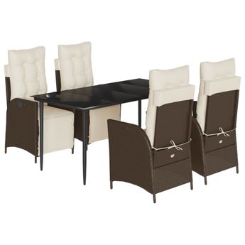vidaXL 5 Piece Garden Dining Set with Cushions Brown Poly Rattan