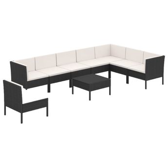 vidaXL 9 Piece Garden Lounge Set with Cushions Poly Rattan Black