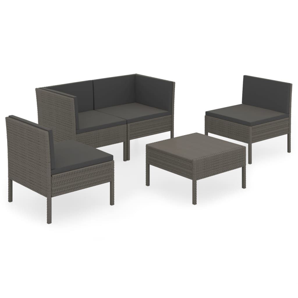 vidaXL 5 Piece Patio Lounge Set with Cushions Poly Rattan Gray