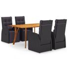 vidaXL 5 Piece Garden Dining Set Black