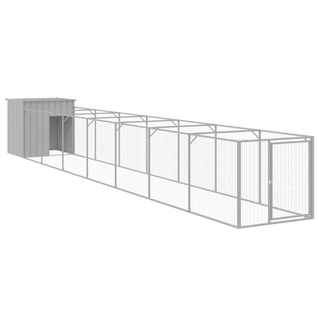 vidaXL Dog House with Run Light Gray 43.3"x320.1"x43.3" Galvanized Steel