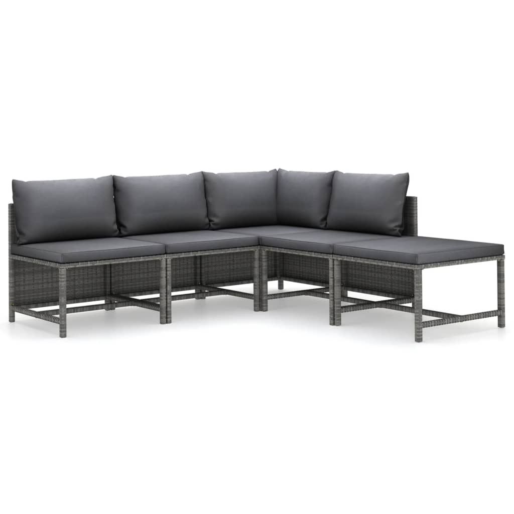 vidaXL 5 Piece Garden Lounge Set with Cushions Poly Rattan Grey