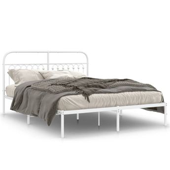 vidaXL Metal Bed Frame without Mattress with Headboard White 59.1"x78.7"