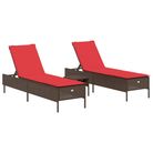 vidaXL 3 Piece Sun Lounger Set with Cushion Brown Poly Rattan