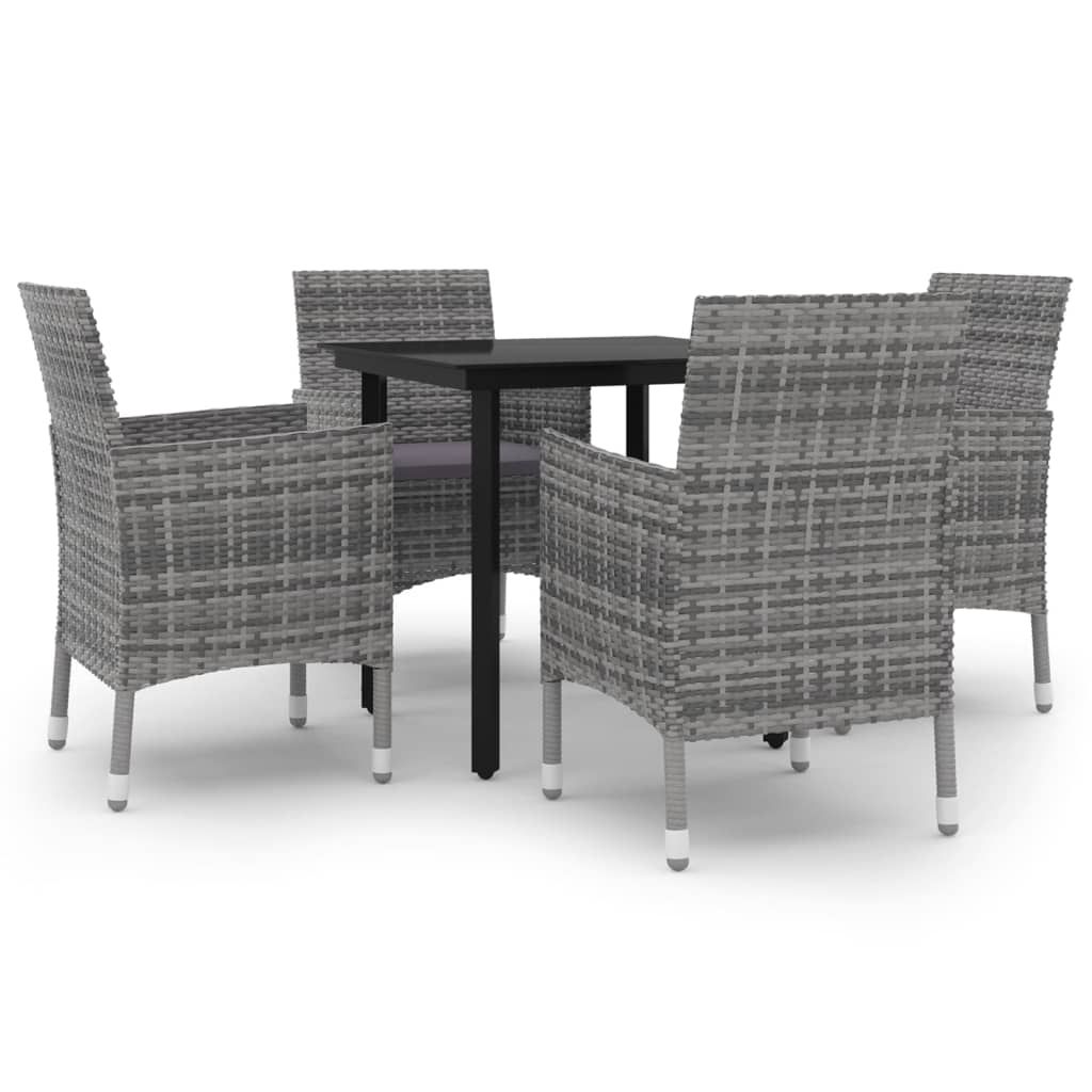 vidaXL 5 Piece Garden Dining Set with Cushions Poly Rattan and Glass