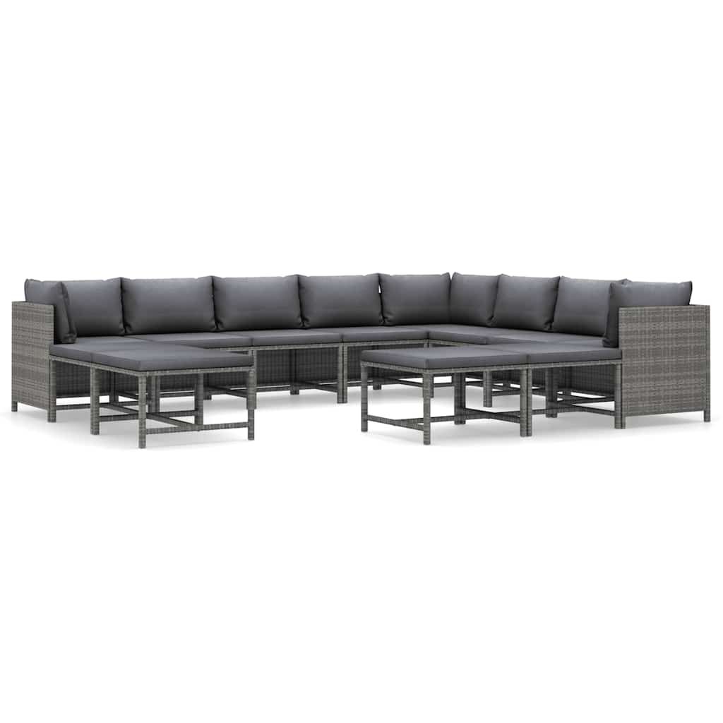 vidaXL 12 Piece Garden Lounge Set with Cushions Poly Rattan Grey