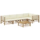 vidaXL 6 Piece Garden Lounge Set with Cream White Cushions Bamboo