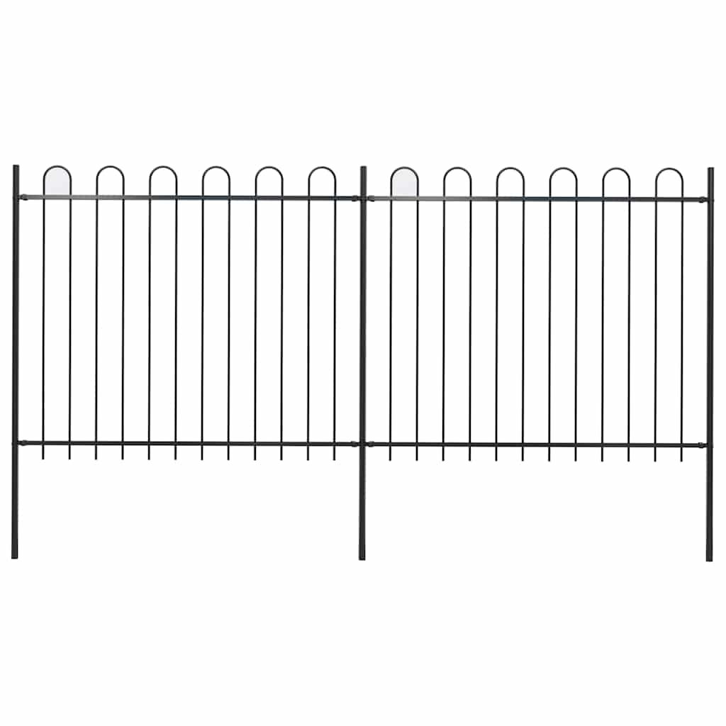vidaXL Garden Fence with Hoop Top Steel 359x150 cm Black