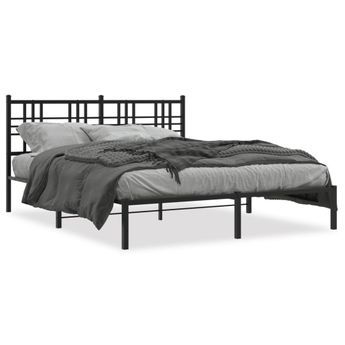 vidaXL Metal Bed Frame without Mattress with Headboard Black 59.1"x78.7"