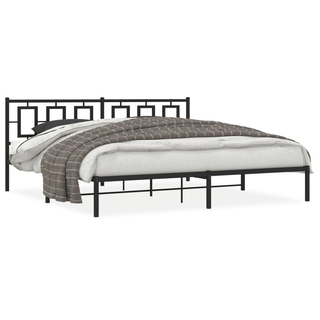 vidaXL Metal Bed Frame without Mattress with Headboard Black 76"x79.9"