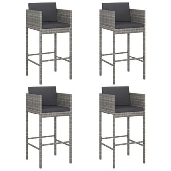 vidaXL Bar Stools 4 pcs with Cushions Grey Poly Rattan