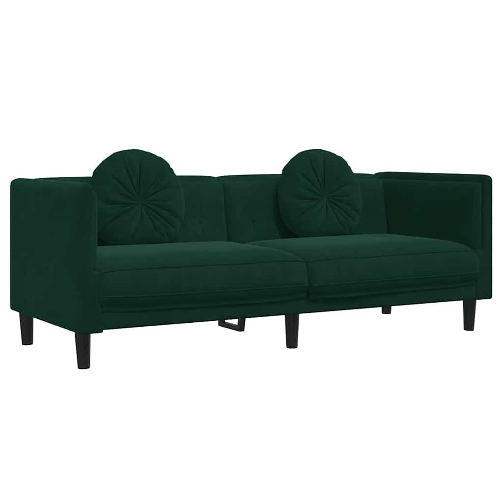 vidaXL Sofa with Cushions 3-Seater Dark Green Velvet